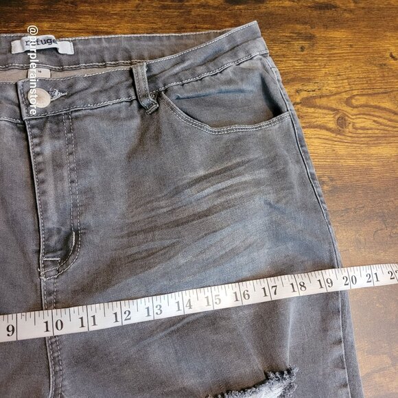 Refugee Jeans Size 18 Skinny High Rise Charcoal Wash Stretch Denim Raw Hem - Picture 6 of 10